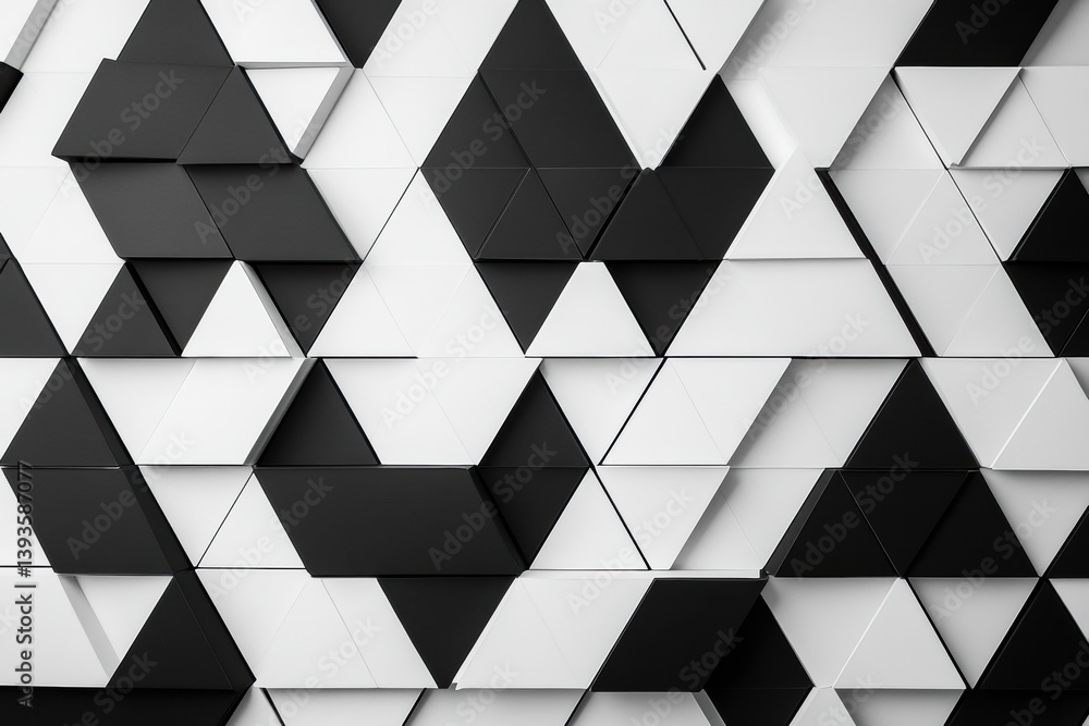 Poster Geometric triangle pattern in black and white showcasing clean minimalism and a repeating design in an abstract artwork setting