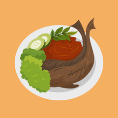 Pecel Lele Vector Illustration - Indonesian Traditional Fried Catfish Dish