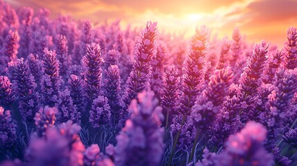 Obraz premium Vibrant lavender field at sunset. (1)