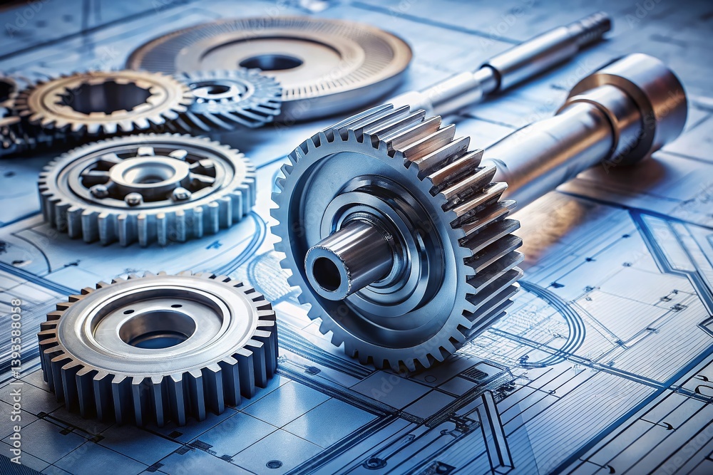 Poster detailed technical drawing of a precisionengineered shaft and gear assembly a comprehensive mechanic