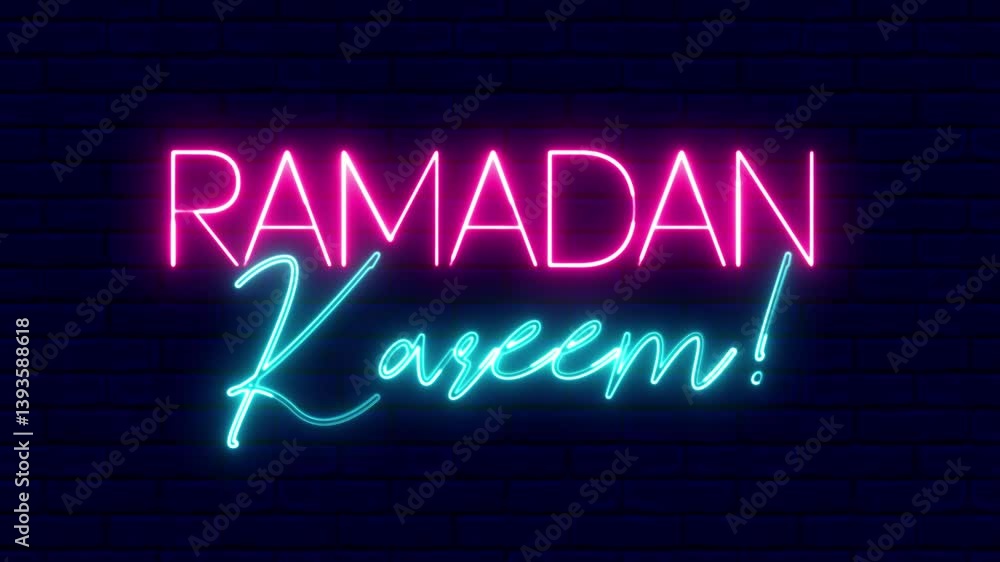 Poster ramadan kareem text font with light. luminous and shimmering haze inside the letters of the text ram