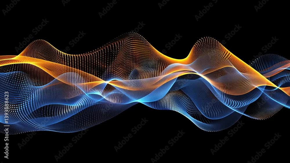 Aufkleber vibrant abstract wave design with flowing lines in orange and blue on black background, evoking move