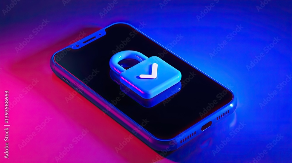 Poster a smartphone displaying a padlock signifying digital security and protection