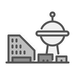 futuristic city filled outline icon. future city color line illustration.