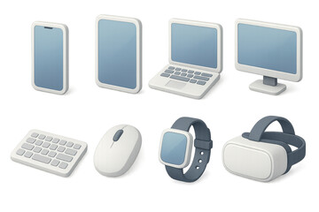 Modern tech device icons set - 3d style featuring smartphones, tablets, laptops, and more