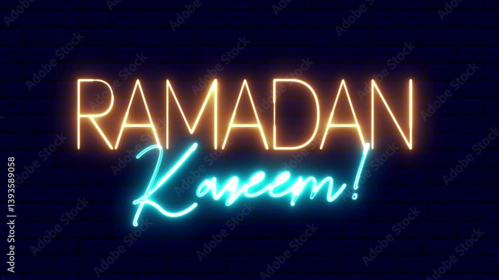 Poster ramadan kareem text font with light. luminous and shimmering haze inside the letters of the text ram
