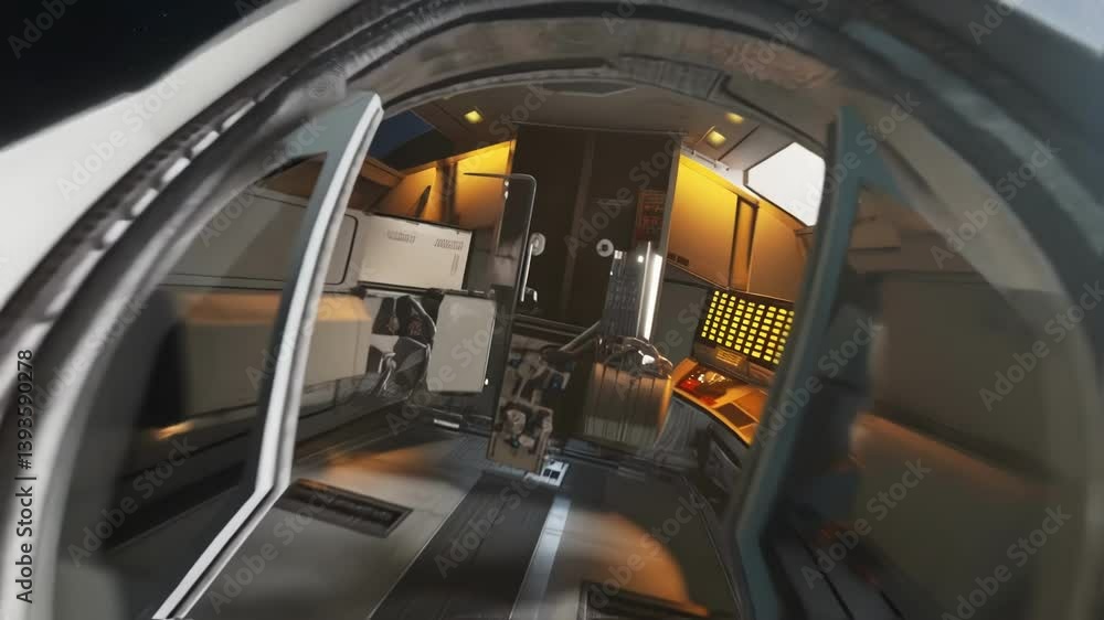 Poster autonomous spacecraft gradually approaches a space station, culminating in a docking procedure and a