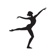 A graceful ballerina in arabesque, expressing elegance and poise through a striking black silhouette against a stark white background.
