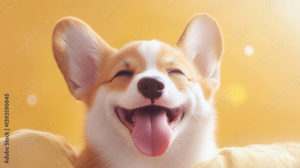 Aufkleber happy corgi puppy looking up playfully with tongue out in a bright white studio setting