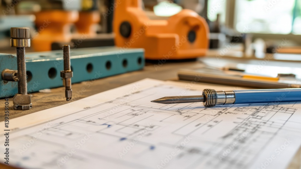 Poster engineering change notice document beside updated cad drawing and new part revision label