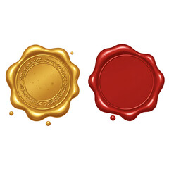 red and gold wax seal isolated white background 