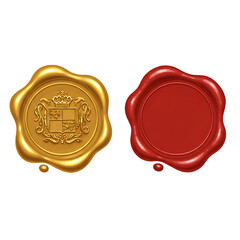 red and gold wax seal isolated white background 