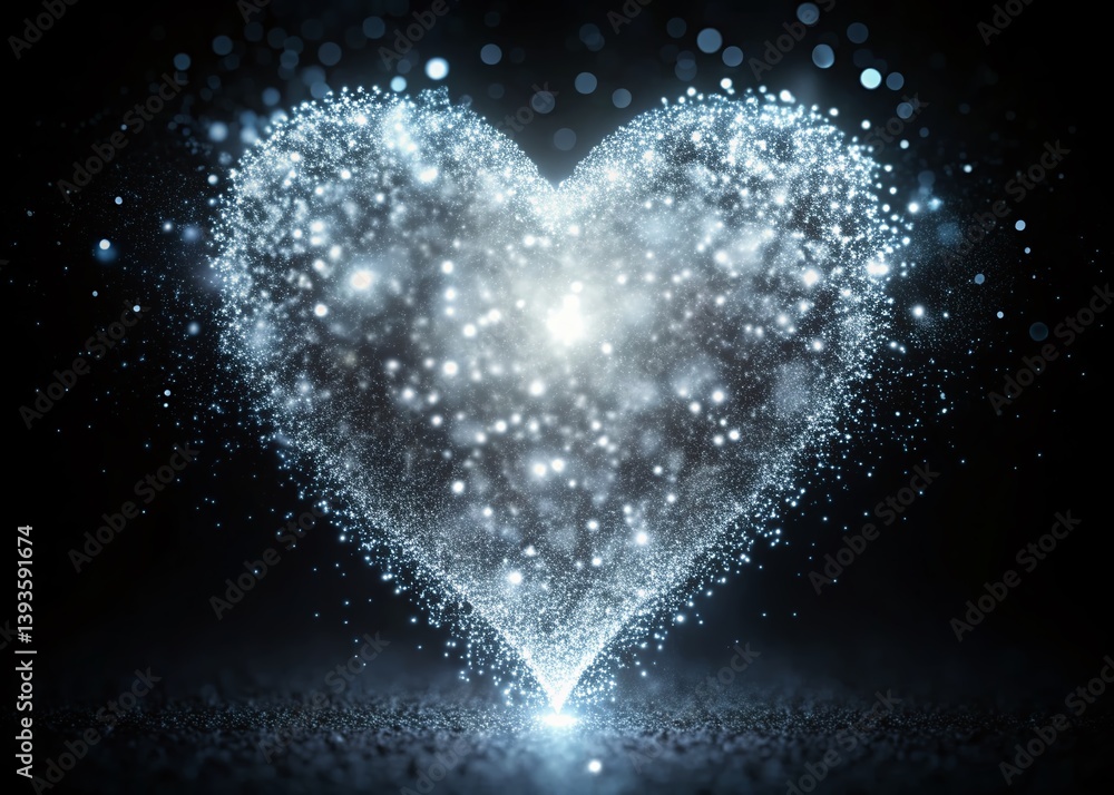 Poster a sparkling white heart against a dark background a mesmerizing display of light and particle effect