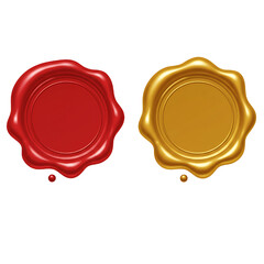 red and gold wax seal isolated white background 