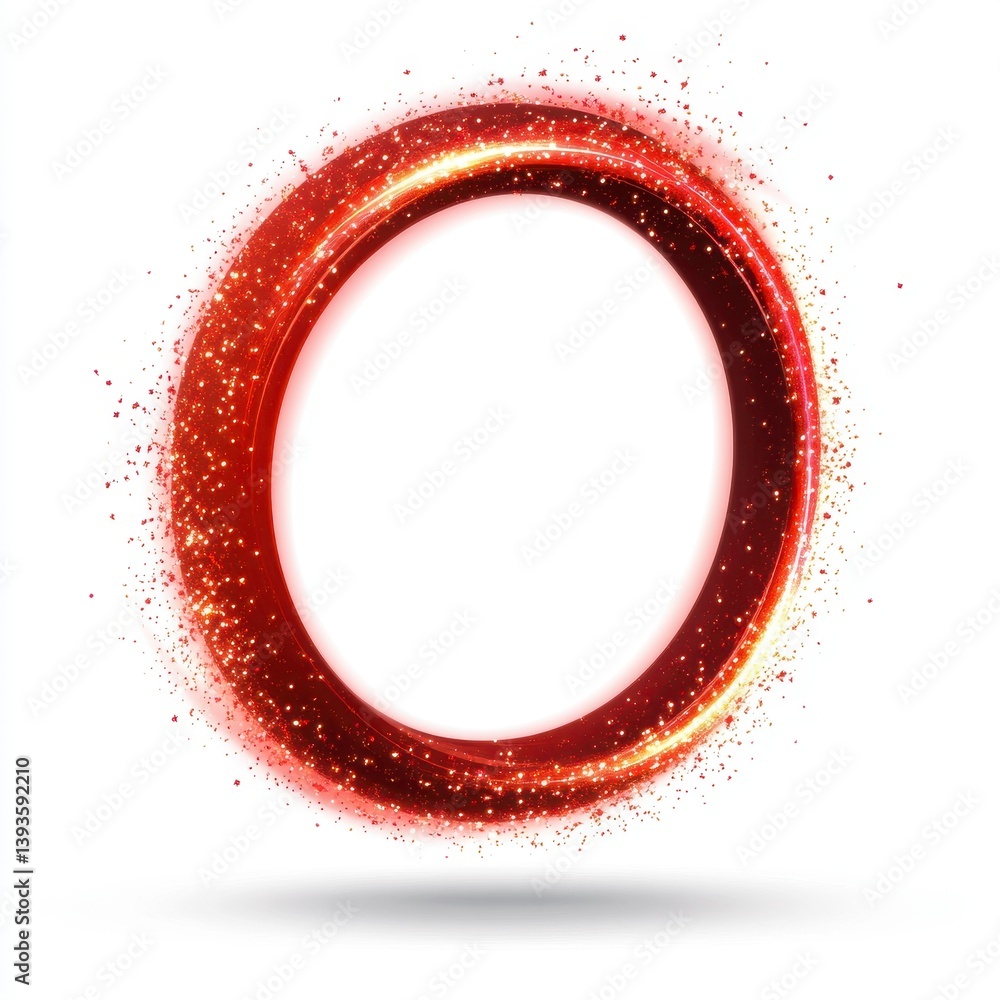 Poster abstract red star field ring icon isolated on white background with glittering sparkles for festive 