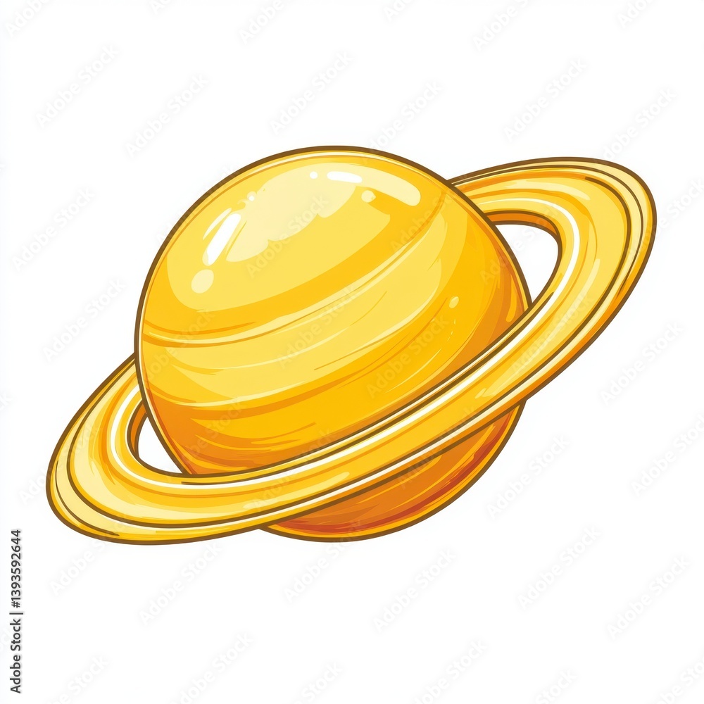 Fototapete golden planet with rings isolated on white background celestial body icon graphic design element for