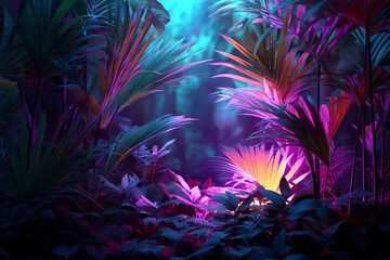 Fototapeta premium name: neon jungle plants