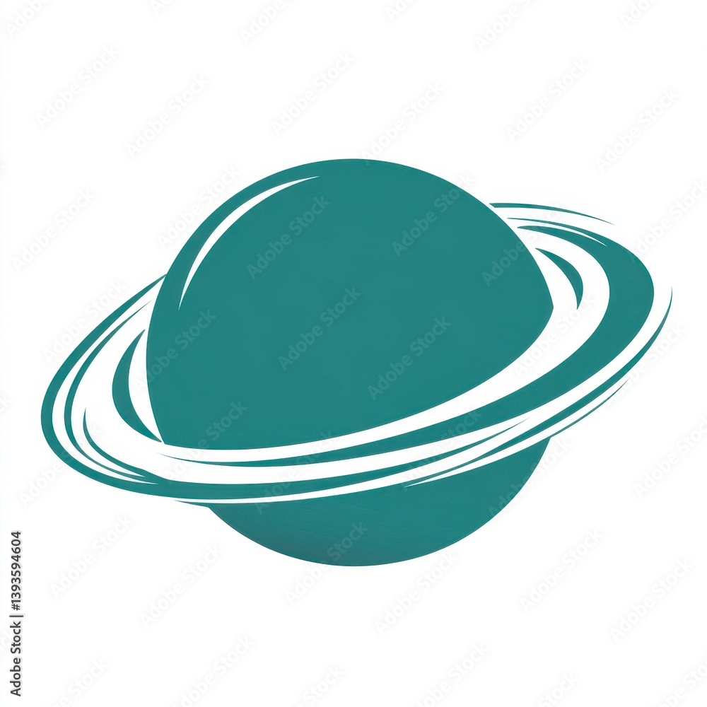 Poster teal ringed planet icon isolated on white background a simple space graphic design with clean orbita