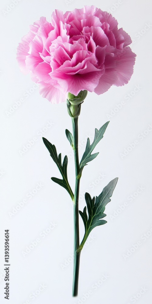Aufkleber single mauve carnation with green stem isolated on white background in vertical composition and soft
