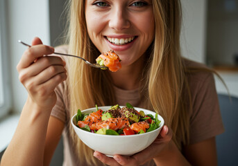 Close-up of woman eating omega 3 rich salad