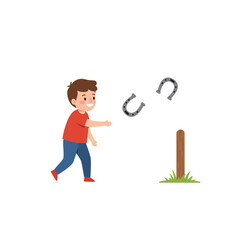 Child Playing Horseshoes in a Fun and Colorful Flat Vector Illustration