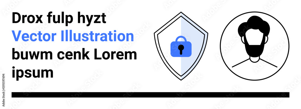 Poster shield with lock symbol represents security, user avatar emphasizes personal identity. ideal for dig