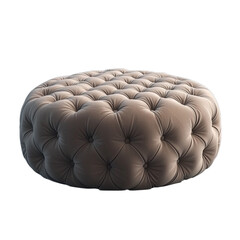 Elegant tufted ottoman with a round shape and dark gray upholstery isolated on a transparent background