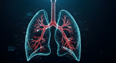 Futuristic scan of lungs highlighting blood flow