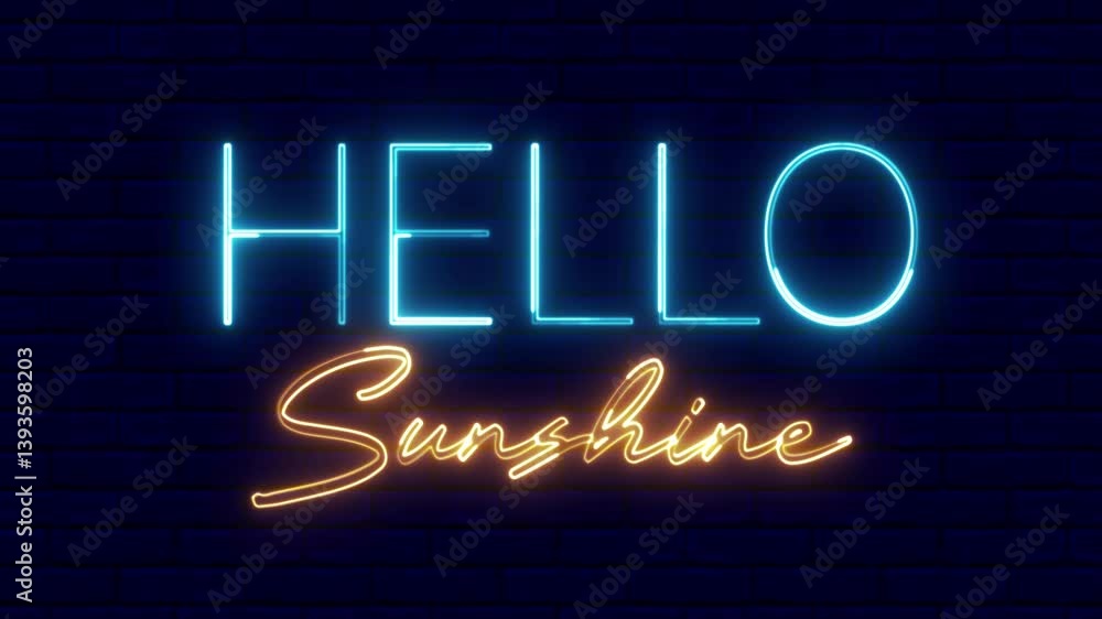 Poster 3840x2160. hello sunshine neon sign. hello sunshine text font with neon light. luminous and shimmeri