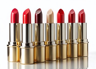 Luxurious Matte Lipstick Set Golden Silver and Black Tubes on a Crisp White Background A Stunning Collection for