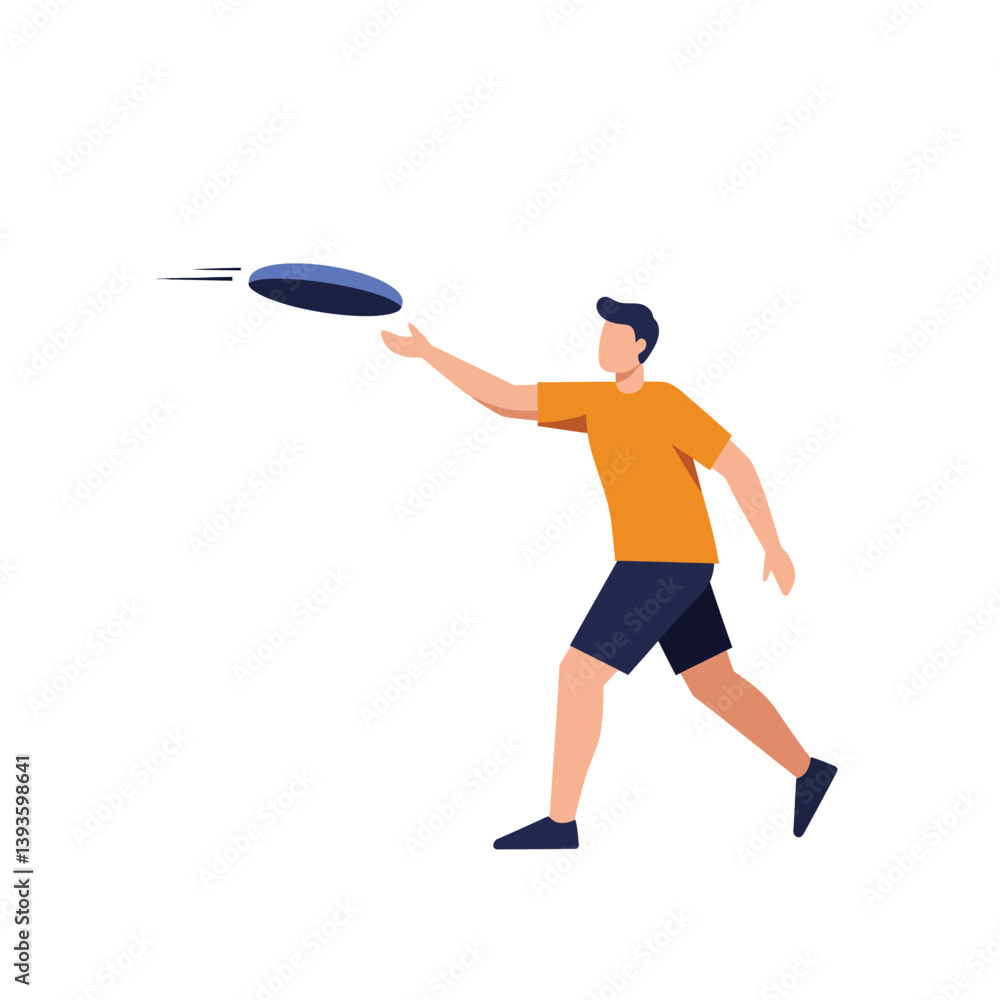 Poster man throwing a frisbee in a flat minimal style vector art