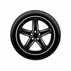 Obraz premium Black Car Wheel with Five Spokes on White Background