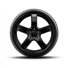 Obraz premium Black Wheel with Tire on White Background