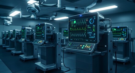 High-tech monitors aligned in a medical facility