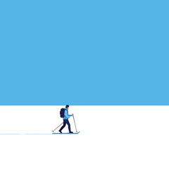 Obraz premium Person skiing across a snowy landscape in minimal flat vector art