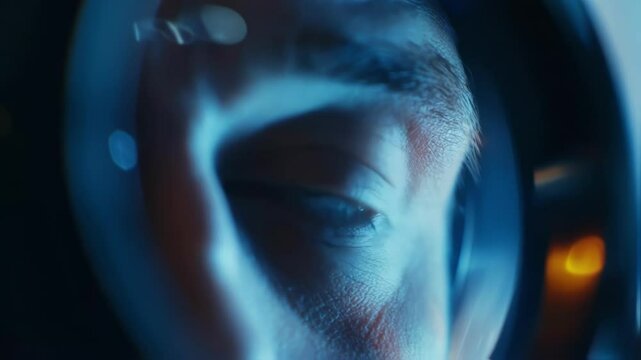 Astronaut experiencing profound cosmic wonder, gazing through spacecraft window with reflective helmet visor and revealing human curiosity exploring deep space environment
