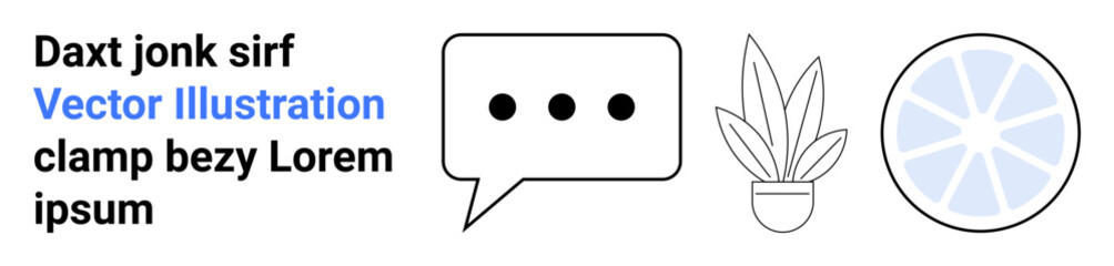Obraz premium Speech bubble with three dots, potted plant, abstract circle with segments. Ideal for communication, modern design, creativity, eco-friendly themes, discussions, branding flat landing page banner