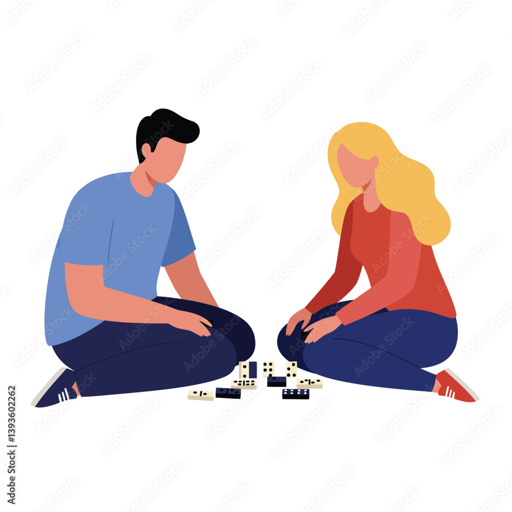 Poster two people playing a game on the floor in minimal vector art