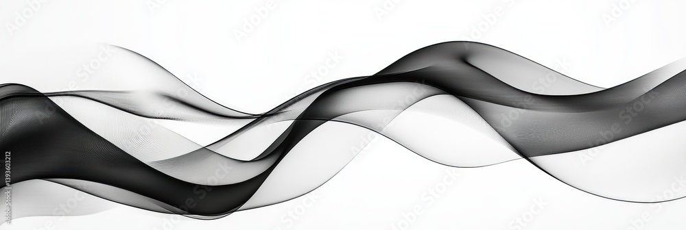 Poster Flowing abstract black and white waves create smooth motion and minimal design with high contrast in a captivating visual experience