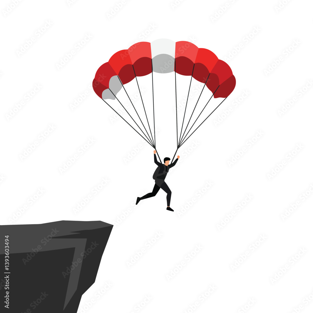 Poster parachutist jumping off a cliff in flat vector art style with bold colors and dynamic motion vector 
