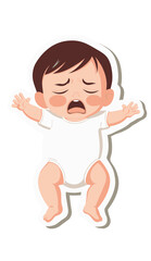 Fototapeta premium Modern flat artwork depicting a baby in a diaper and blue hat who is crying