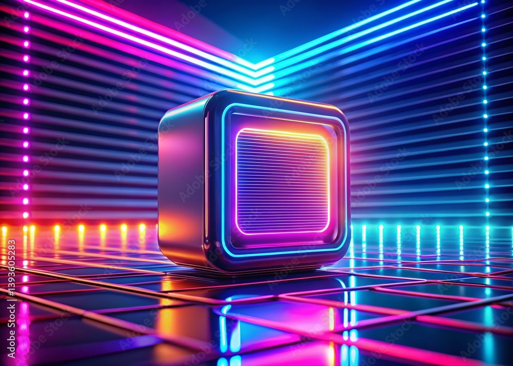 Poster vintage digital art animated blinking led square with flickering lines a retrofuturistic visual effe
