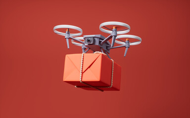 Drone carrying the gift box with celebrating concept, 3d rendering.