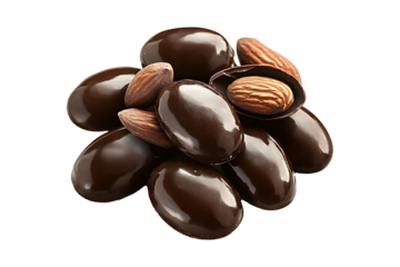 Dark chocolate covered almonds isolated on transparent background
