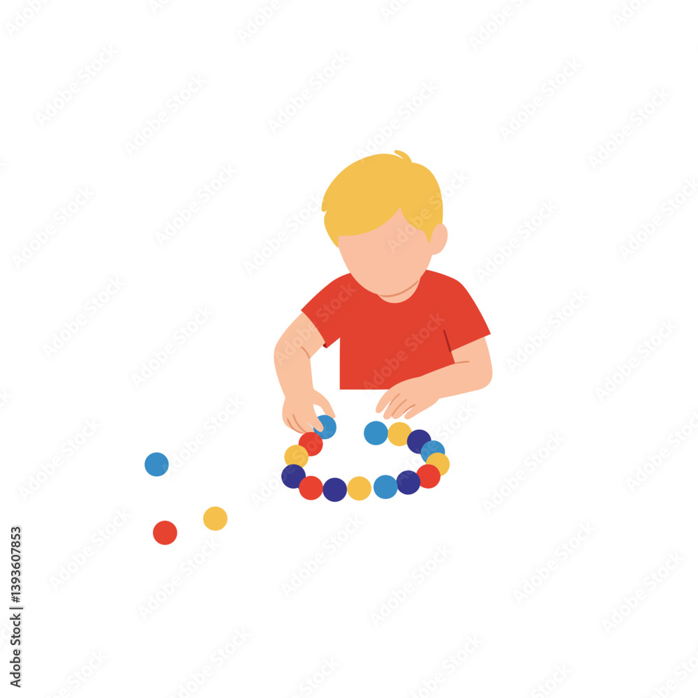 Poster child playing with colorful balls in minimal flat design vector illustration