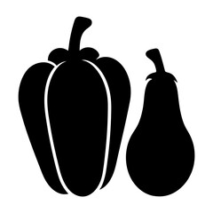 A simple illustration of a bell pepper and a pear vegetables