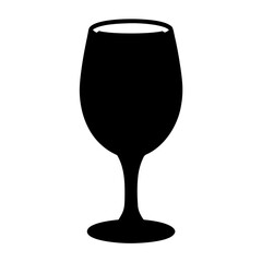 A simple black silhouette image of a stemmed wine glass