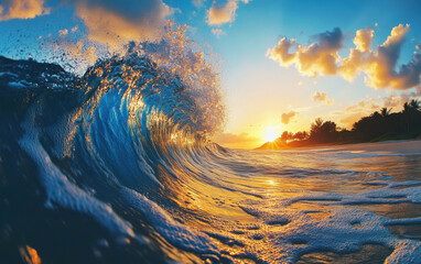 Stunning Sunset Beach Wave Scene