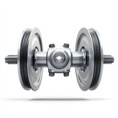 Naklejka premium Grey Metal Axle with Pulley System on White Background