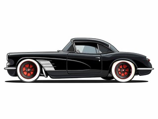 Vintage Automobile: Elegant Black Sports Car Illustration for Car Enthusiasts - Classic Vehicle Side View with Nostalgic Design and Retro Vintage Racing Style